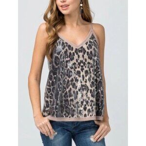 Entro Sequined Leopard Print Camisole Top Animal Pattern Womens Fashion